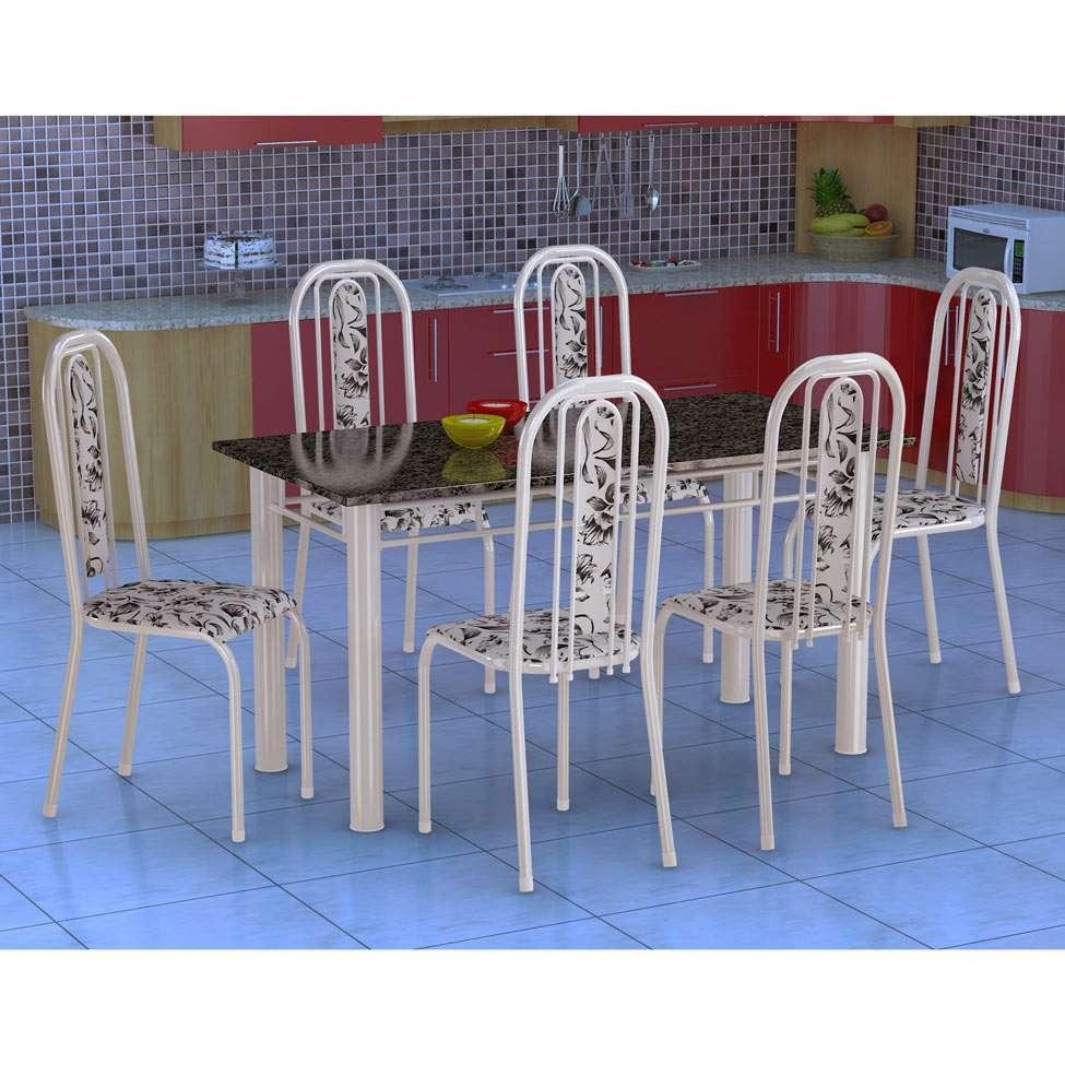 Conjunto De Mesa Cadeiras Granada Branco Liso E Branco Floral