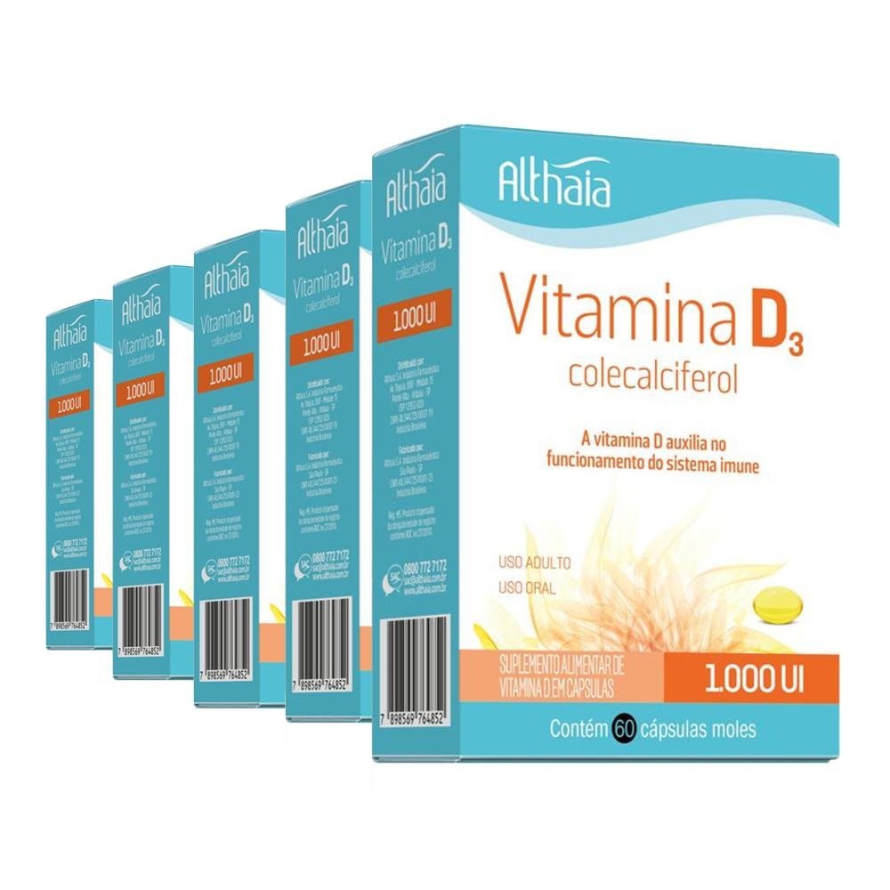 Kit 5 Vitamina D3 Colecalciferol 1000ui Althaia 60 cápsulas Pão de Açúcar