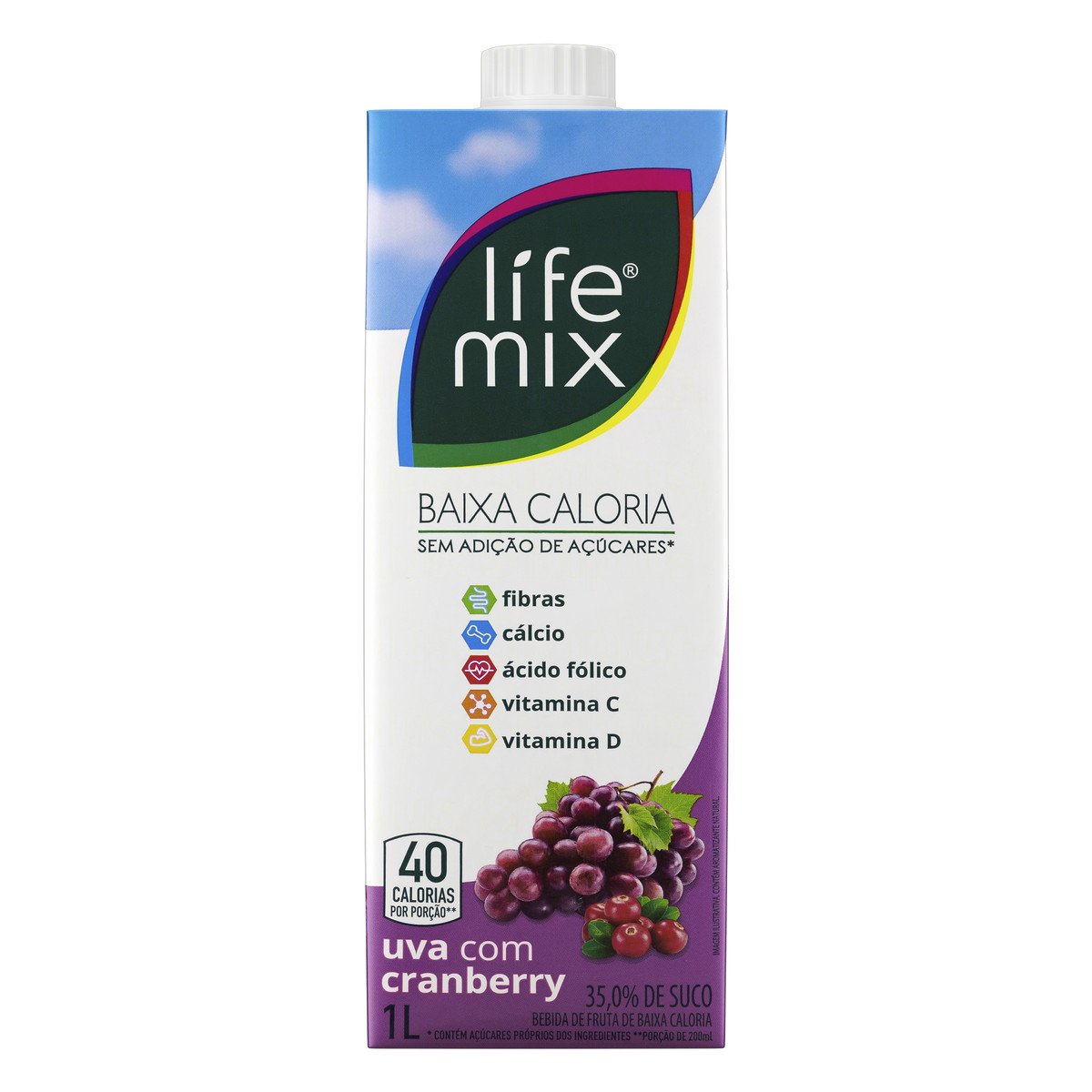 Suco Funcional Life Mix N Ctar Baixa Caloria Sabor Uva Cranberry L