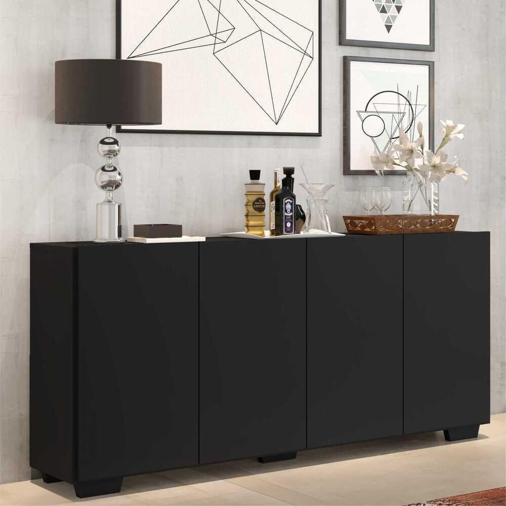 Aparador Buffet Portas P S Quadrados Veneza Multim Veis Preto