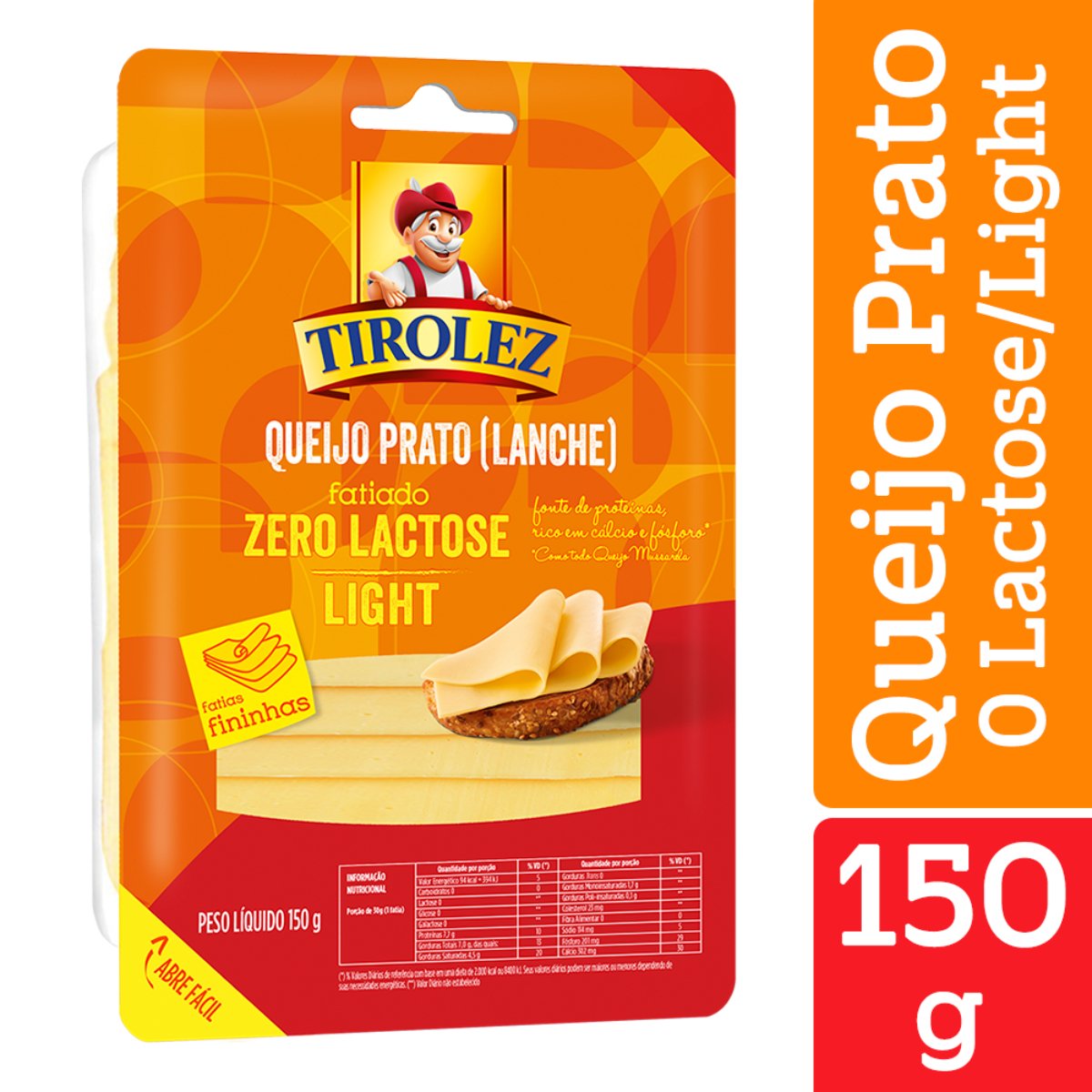 Queijo Prato Light sem Lactose TIROLEZ 150g Pão de Açúcar