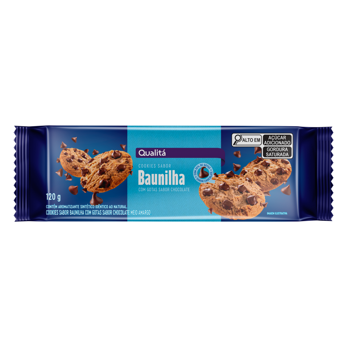 Biscoito Cookie Baunilha 30 Gotas de Chocolate Qualitá Pacote 120g