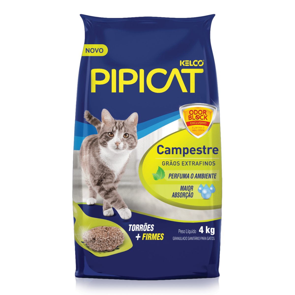 Areia Higiênica Para Gato PIPICAT Perfumada Campestre Pacote 4Kg Pão