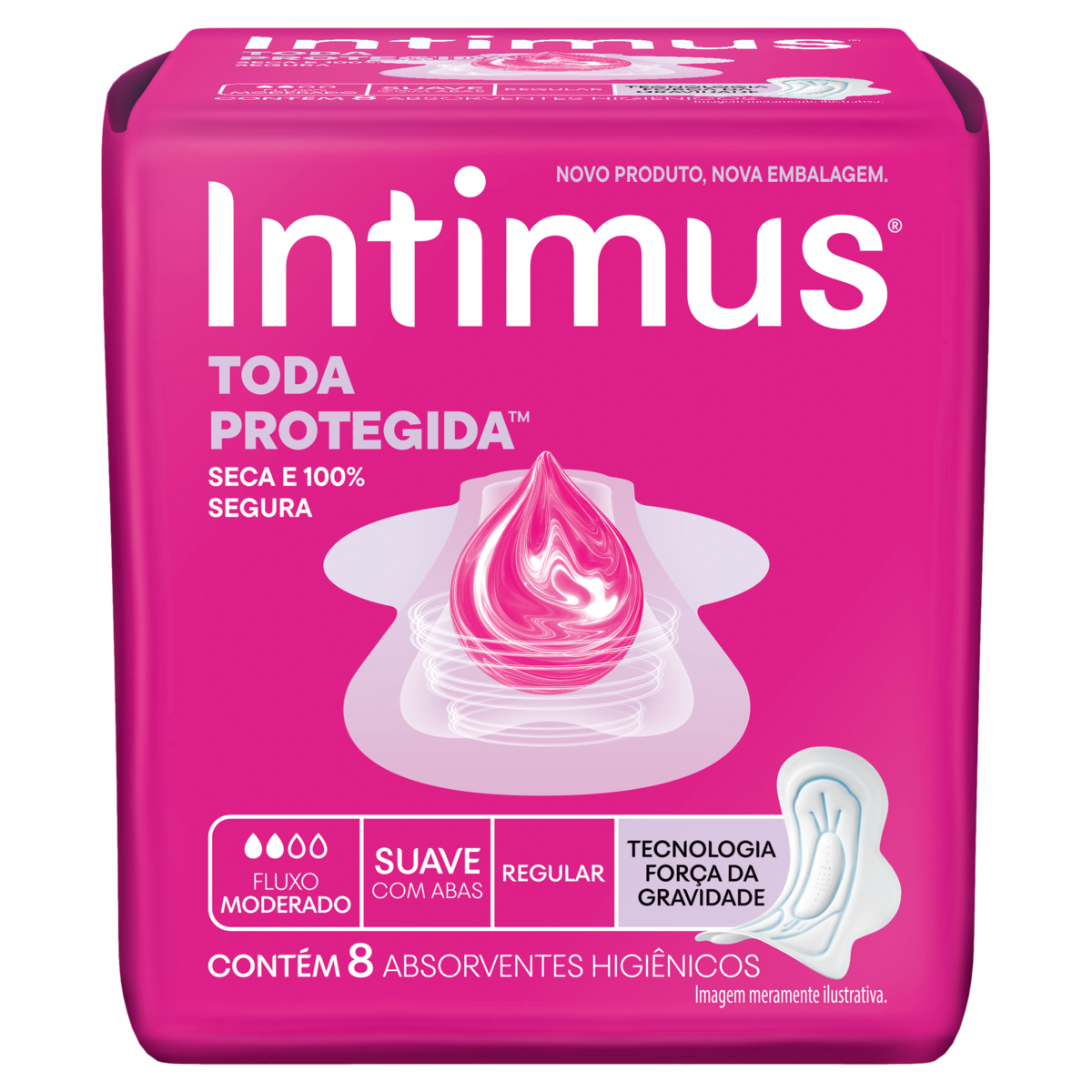 Absorvente com Abas Extra Suave Intimus Tripla Proteção Pacote 8 Unidades