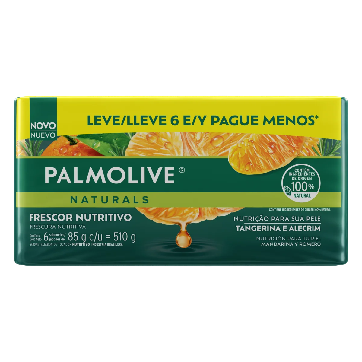 Pack Sabonete Barra Frescor Nutritivo Tangerina e Alecrim Palmolive Naturals Envoltório 510g 6 Unidades