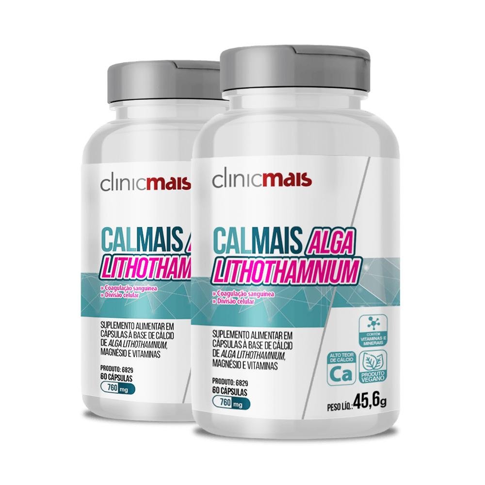 Kit 2 Calmais Alga Lithothamnium Clinic Mais 760mg 60 Cápsulas | Pão De ...