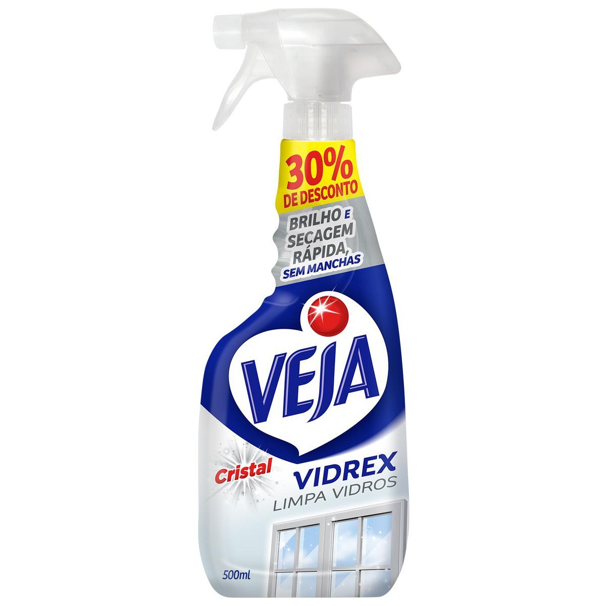 Limpa-Vidro Líquido Cristal Veja Vidrex Frasco 500ml Borrifador Grátis 30% de Desconto