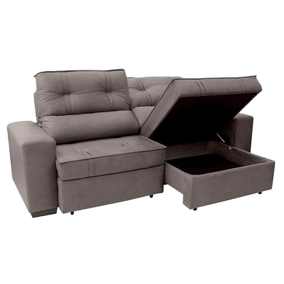Sofá 3 Lugares Retrátil e Reclinável com Baú Lottus Suede Castanho