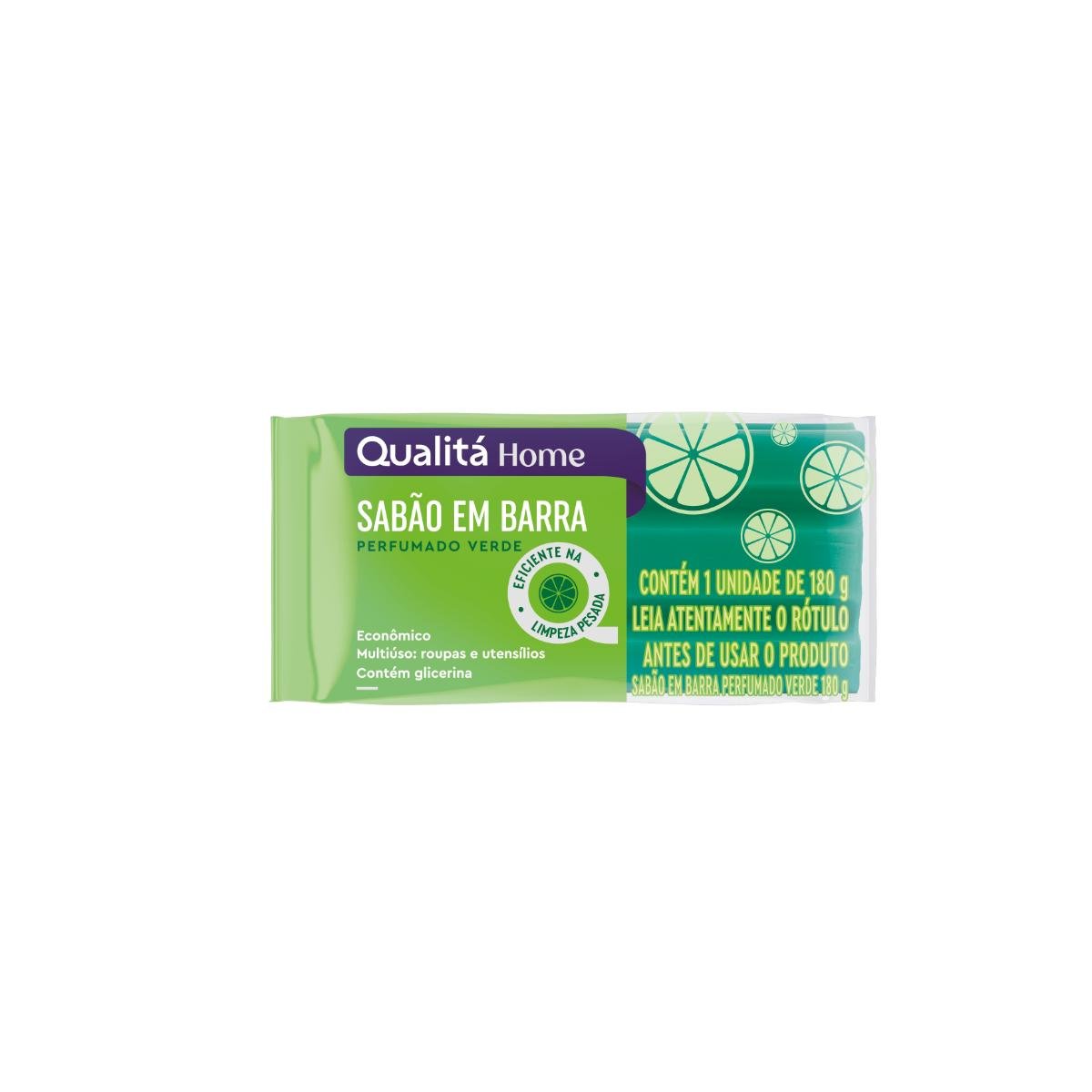 Sabão Barra Multiuso Verde Qualitá Home Pacote 180g