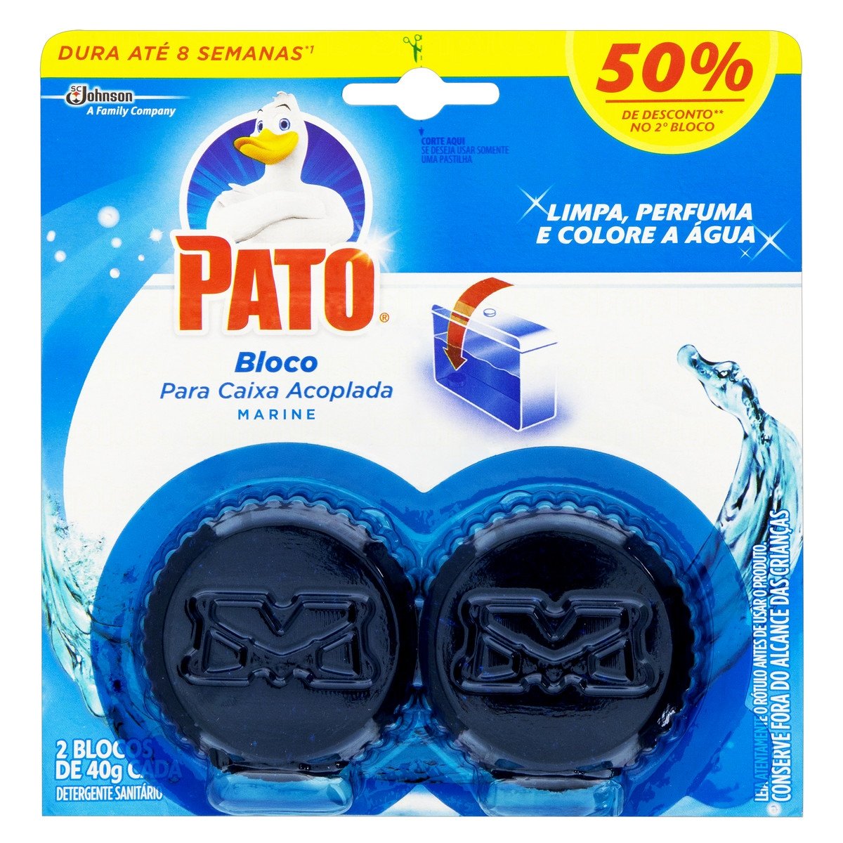 Detergente Sanitário Bloco para Caixa Acoplada Marine Pato 40g Cada 2 Unidades Grátis 50% de Desconto no 2° Bloco