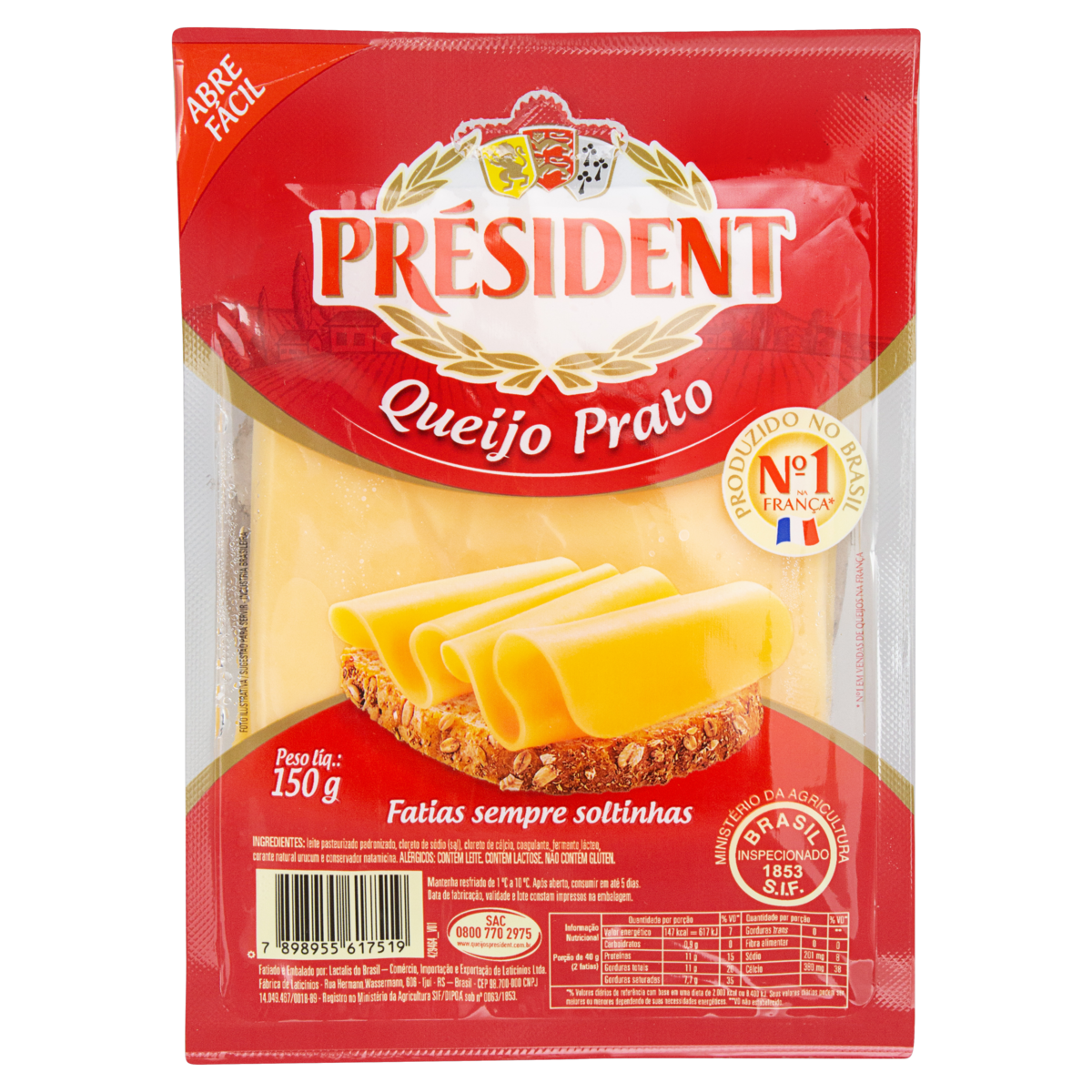 Queijo Prato Fatiado Président 150g