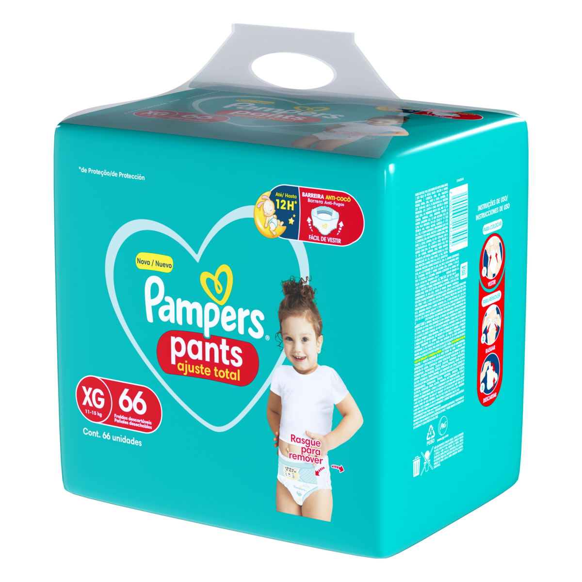Fralda Descartável Infantil Pants Pampers Ajuste Total XG Pacote 66 Unidades