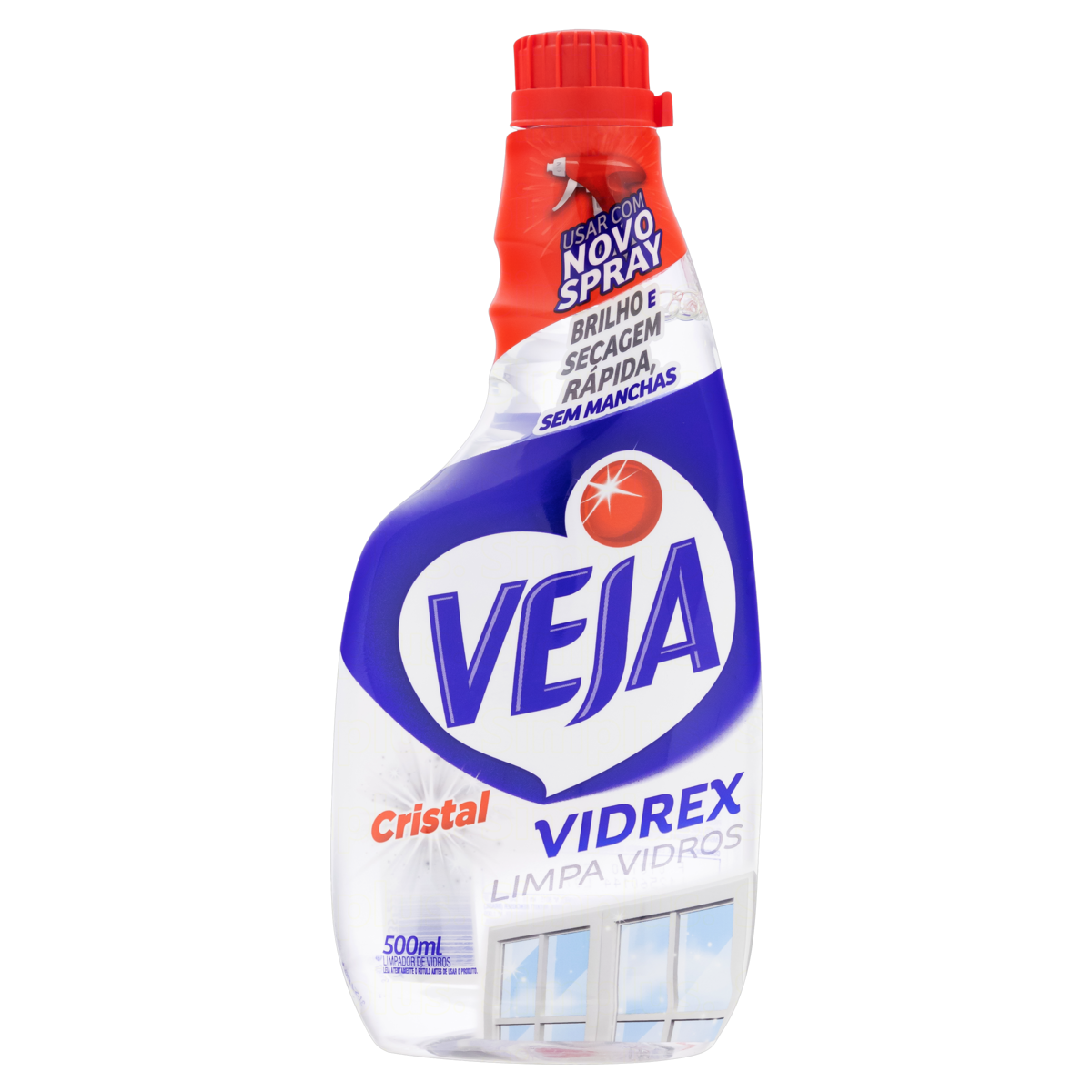 Limpa-Vidro Líquido Cristal Veja Vidrex Frasco 500ml Refil