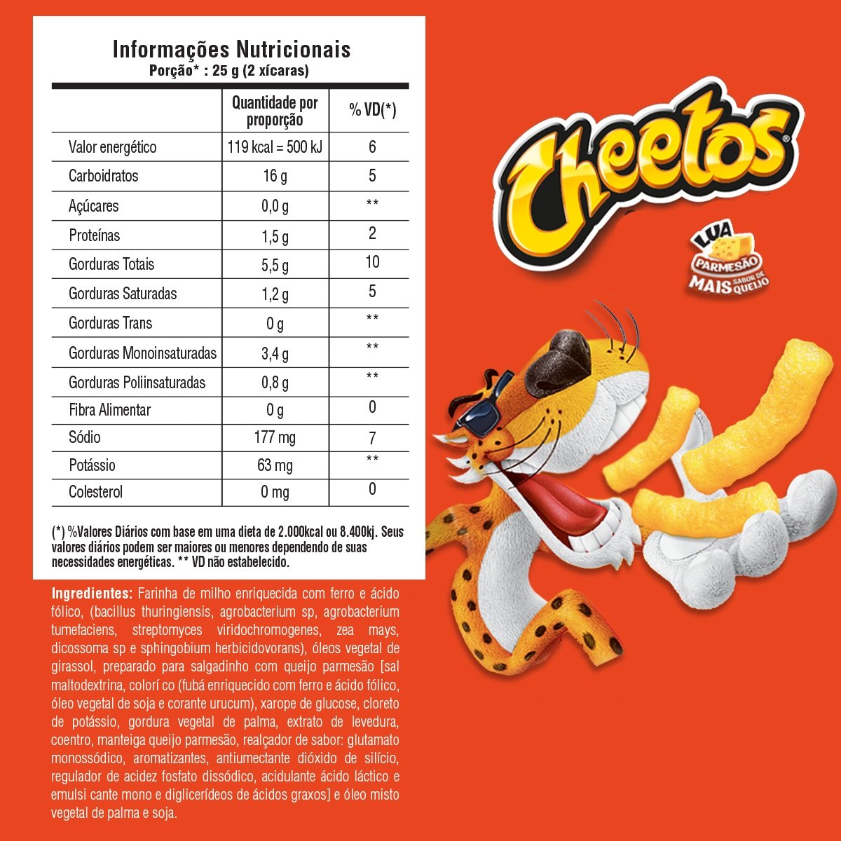 SALGADINHO DE MILHO LUA PARMESÃO ELMA CHIPS CHEETOS PACOTE 40G