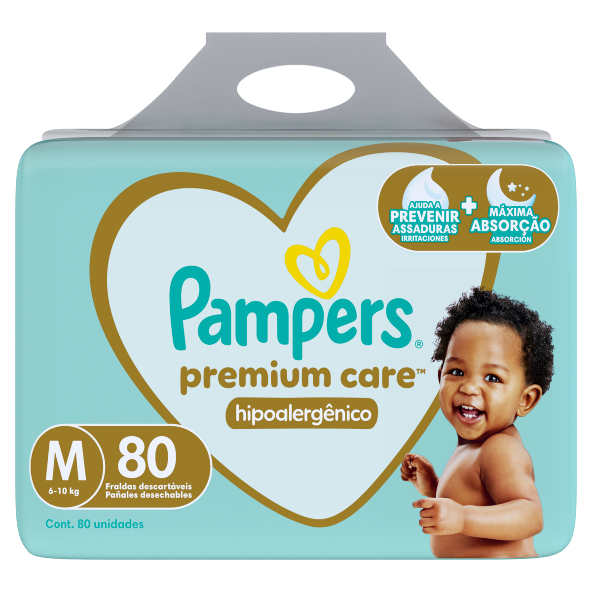 Fralda Descartável Infantil Pampers Premium Care M Pacote 80 Unidades