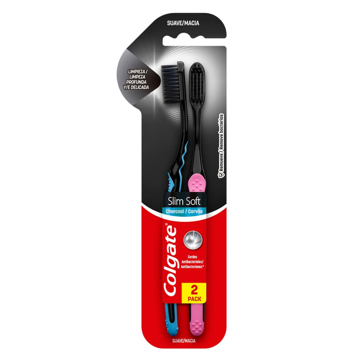 Escova de Dente Colgate Slim Soft Preta Macia com 2 Unidades