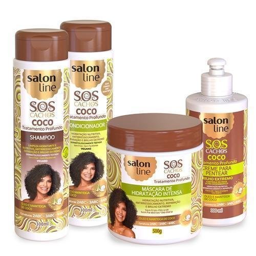 Kit Sos Cachos Coco Shampoo Condicionador Creme De Pentear Mascara Salon Line Pao De Acucar Kit Sos Cachos Coco Shampoo Condicionador Creme De Pentear Mascara Salon Line Pao De Acucar