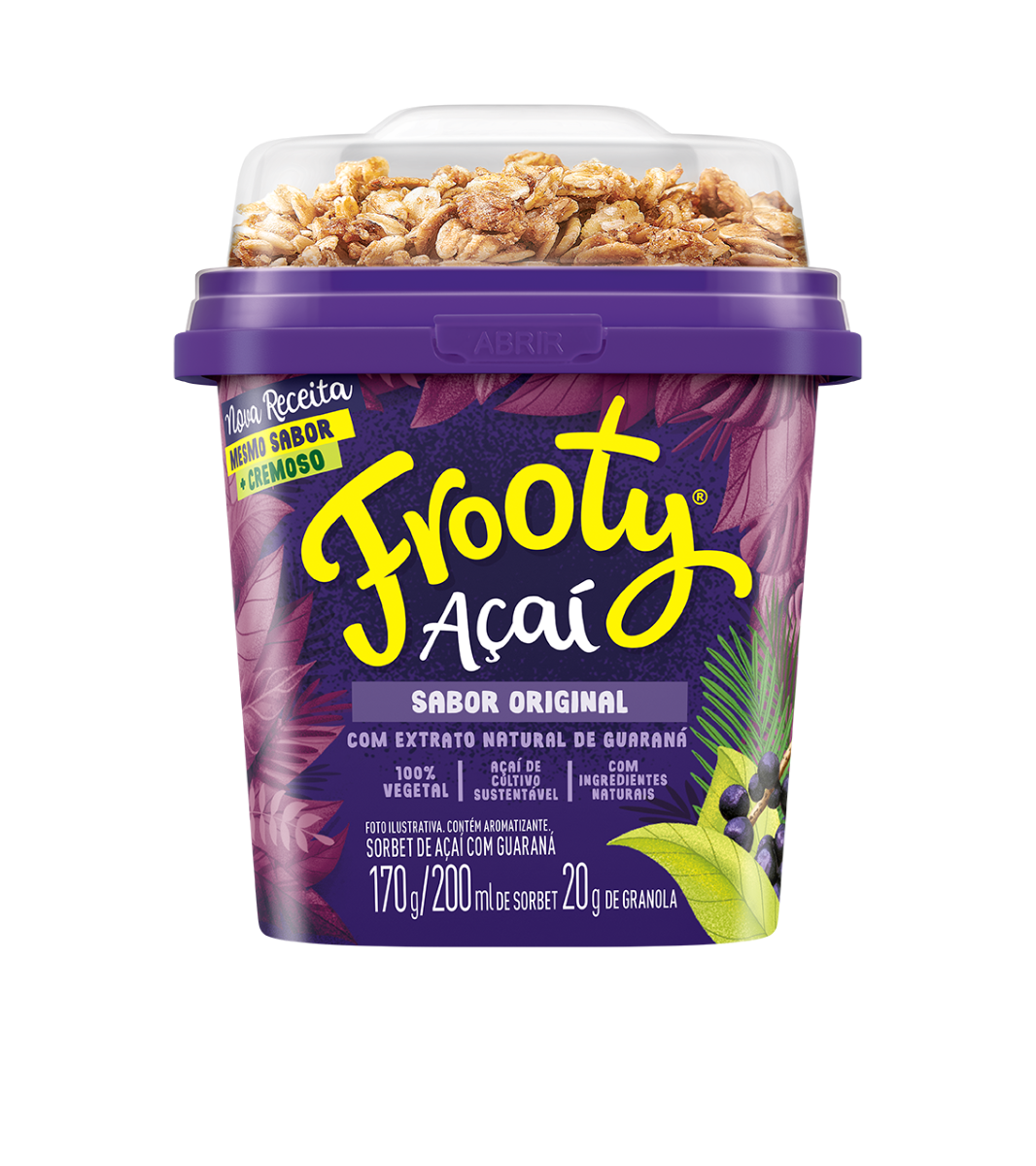 Sorvete Com Granola Açaí E Guaraná Frooty Pote 200ml Pão De Açúcar