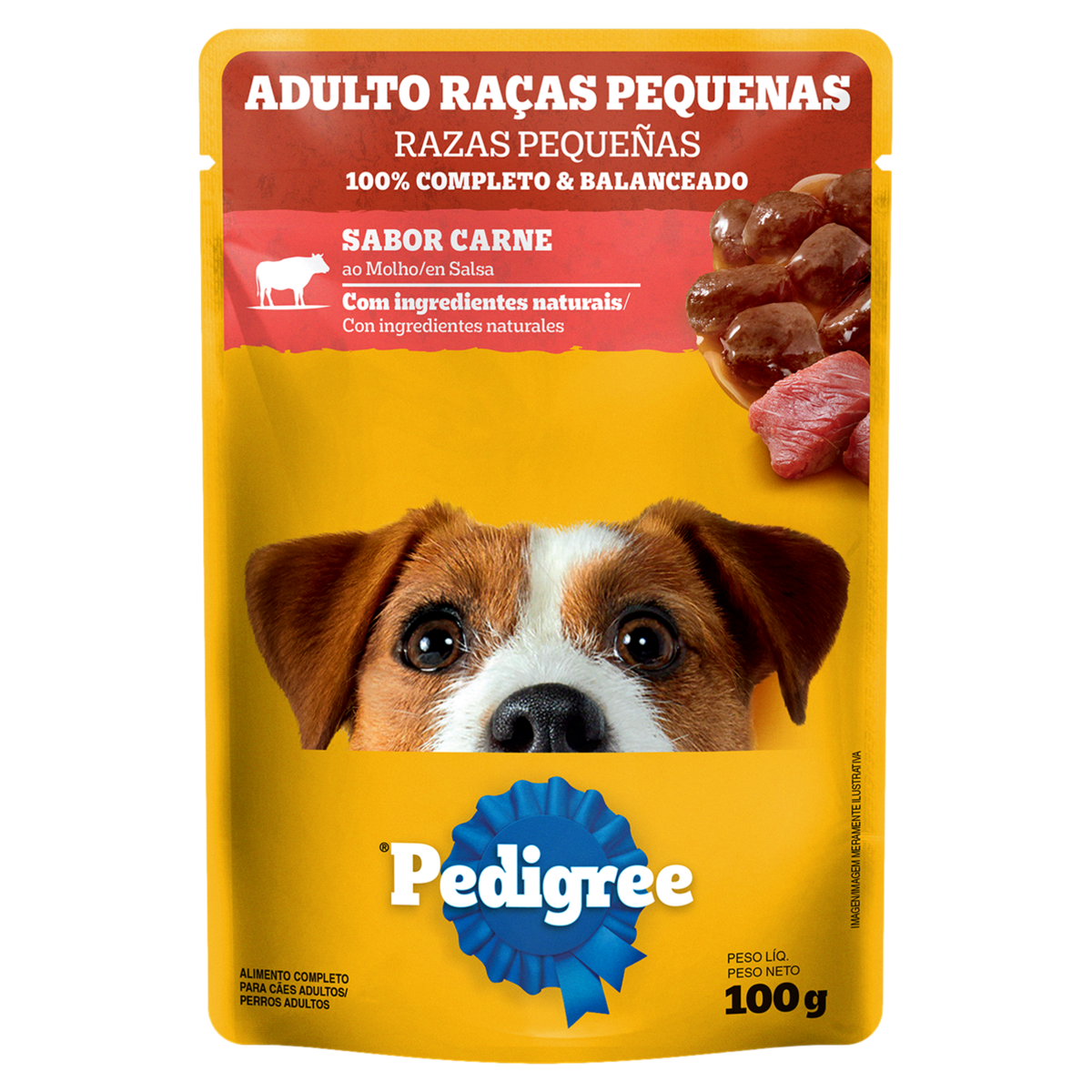 Alimento para Cães Adultos Raças Pequenas Carne ao Molho Pedigree Sachê 100g