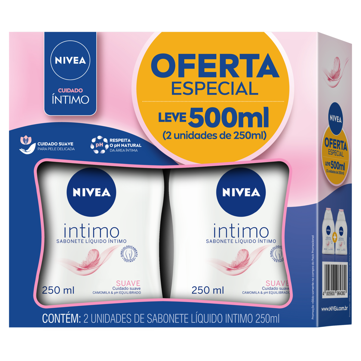 Pack Sabonete Líquido Íntimo Suave Camomila Nivea Frasco 2 Unidades 250ml Cada