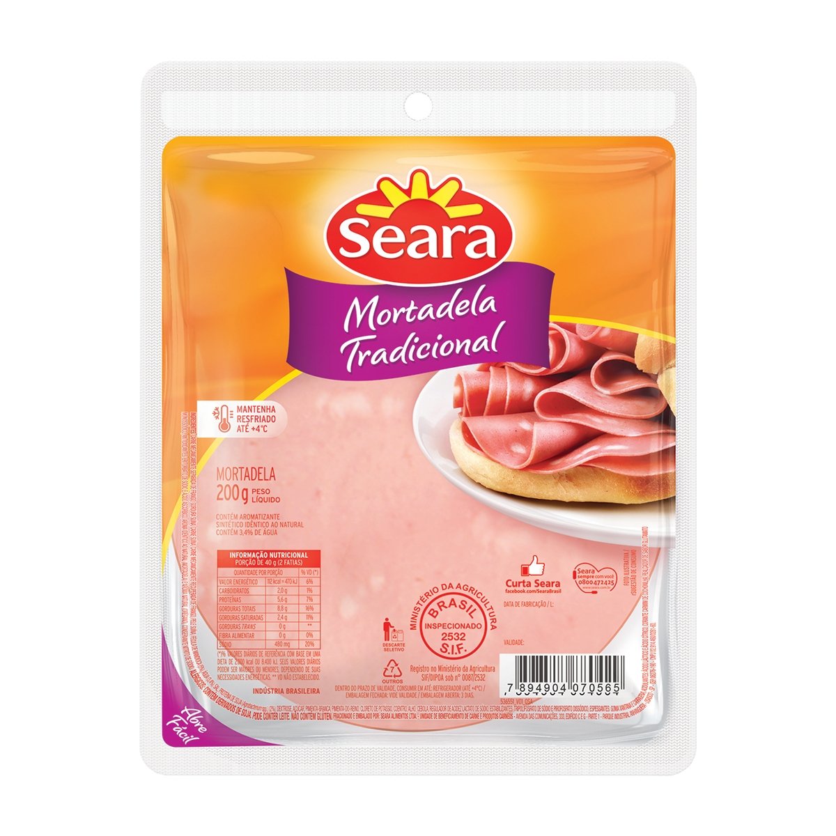 Mortadela Tradicional Fatiada SEARA 200g Pão de Açúcar