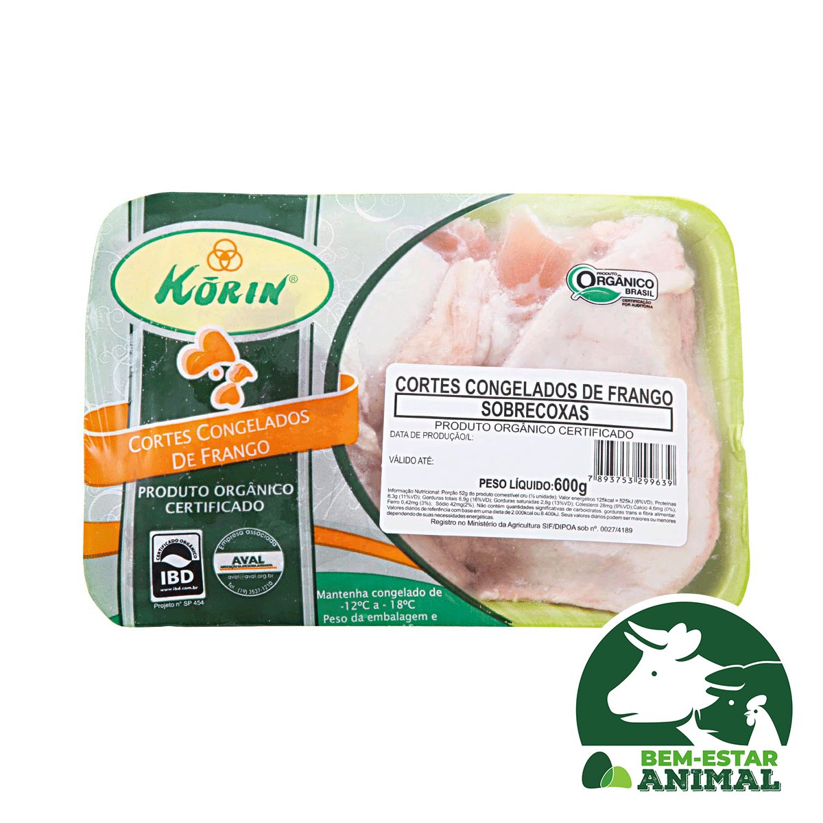 Sobrecoxa de Frango Orgânica Congelado KORIN Bandeja 600g