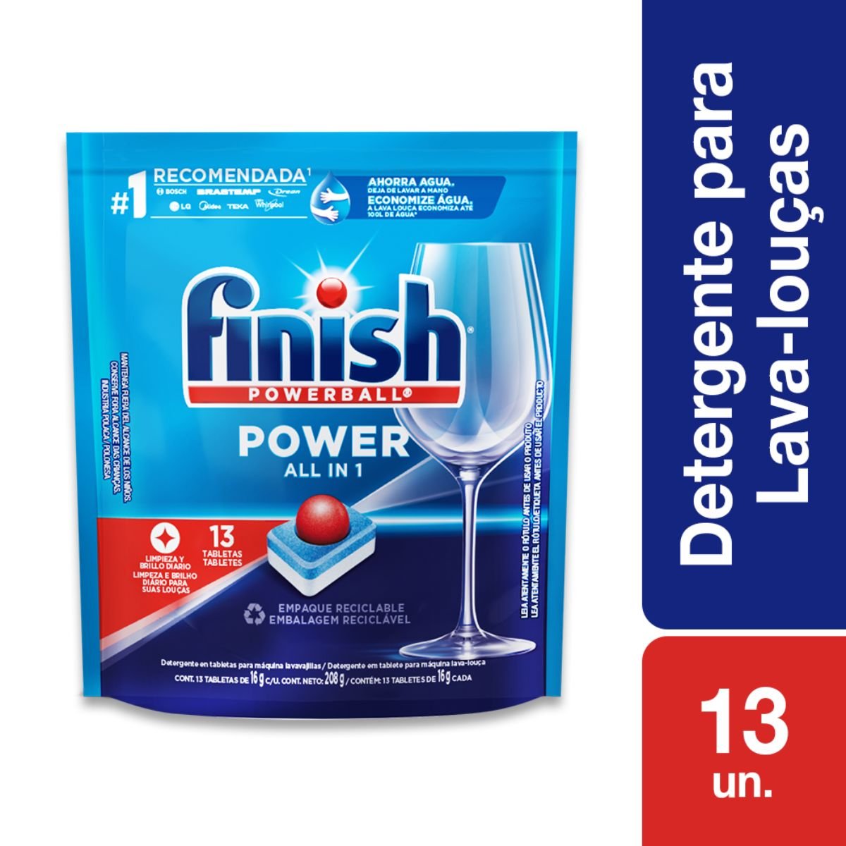 Detergente Tablete para Máquina de Lavar Louças Finish Powerball All In 1 Pouch 208g 13 Unidades