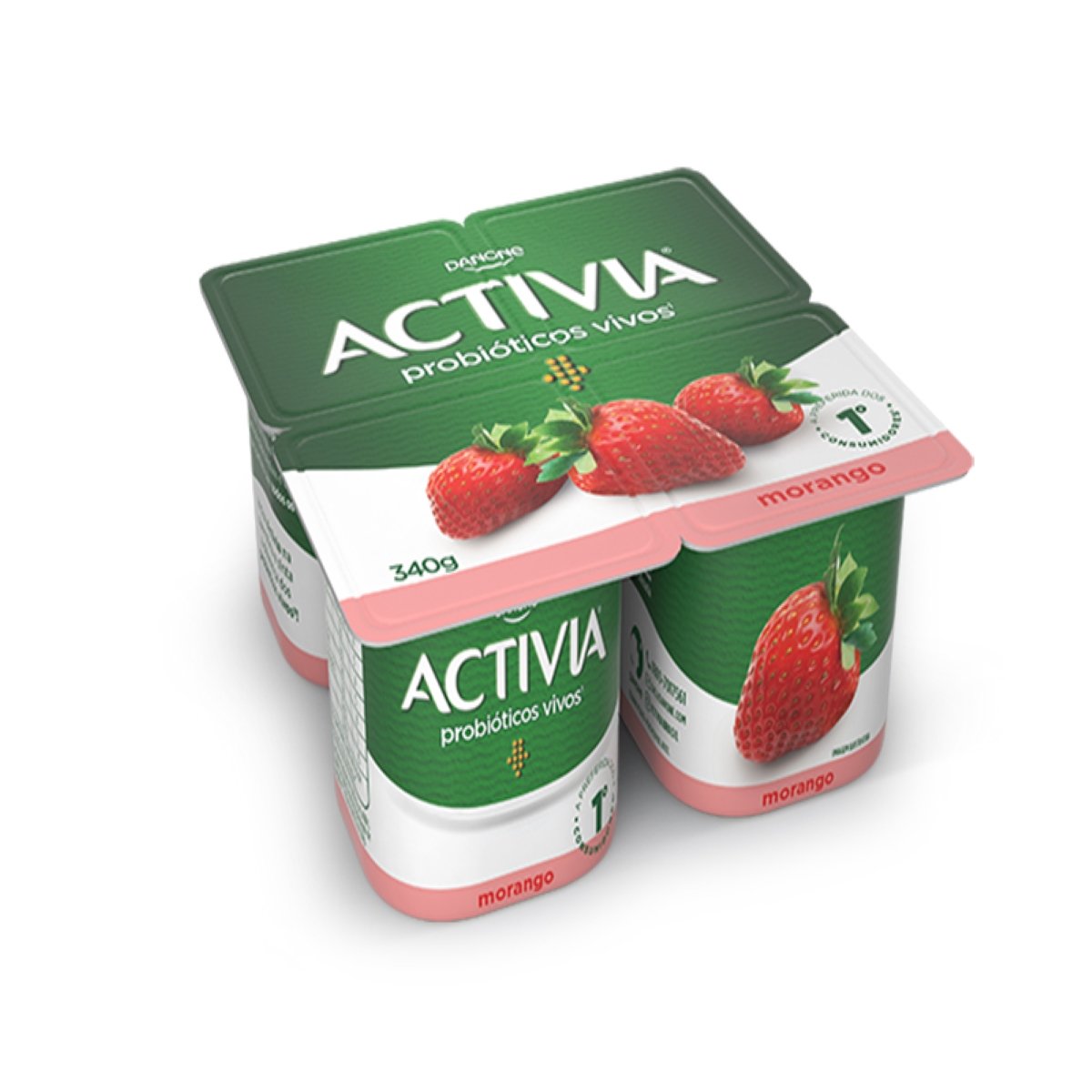 Leite Fermentado Integral Morango Activia Bandeja 340g 4 Unidades