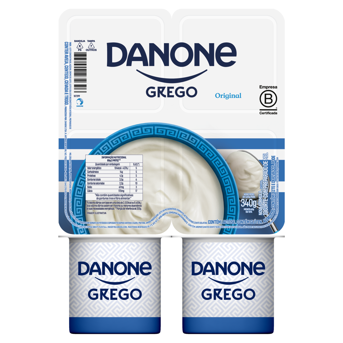 Iogurte Integral Grego Original Danone Bandeja 340g 4 Unidades
