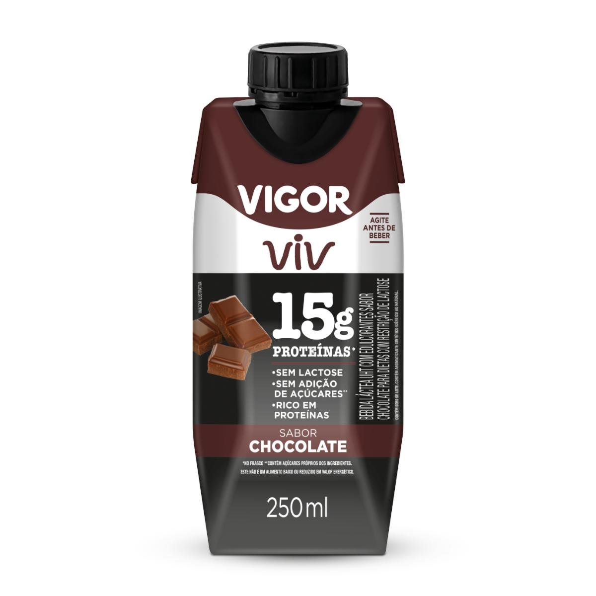 Bebida Láctea Uht Chocolate Zero Lactose Vigor Viv Protein Caixa 250ml 