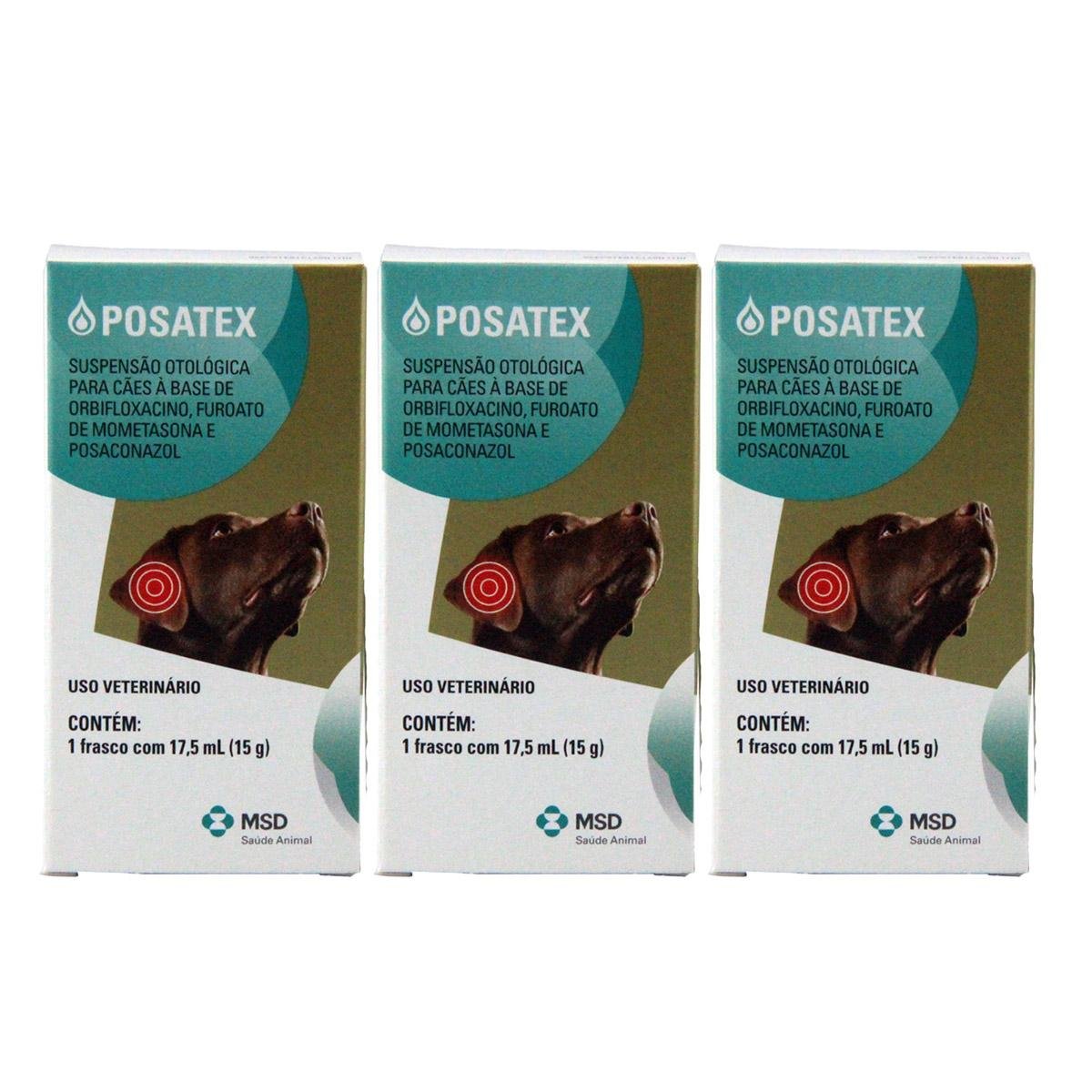 Posatex 17,5ml Msd KIT 3 unidades Otites Cães Pão de Açúcar