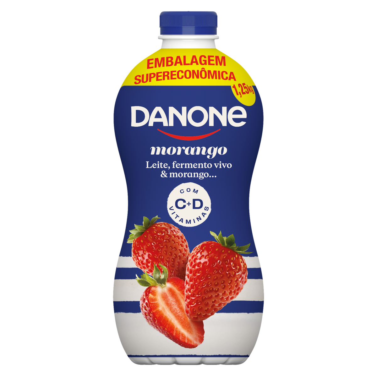 Iogurte Parcialmente Desnatado Morango Danone Garrafa 1,25kg Embalagem Supereconômica
