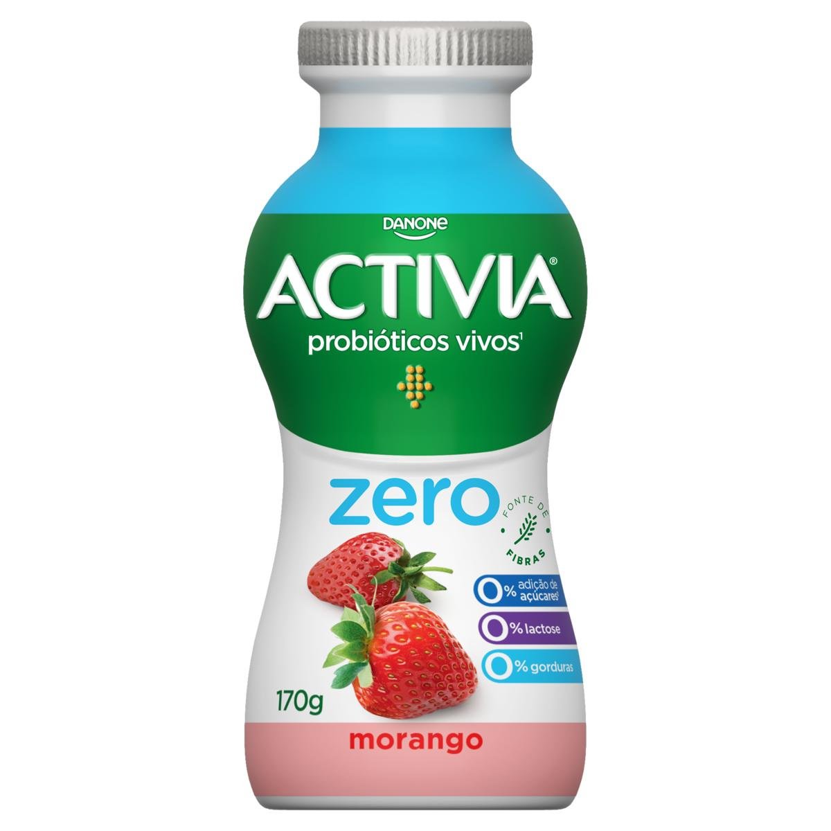 Leite Fermentado Desnatado Morango Light Zero Lactose Activia Zero Frasco 170g