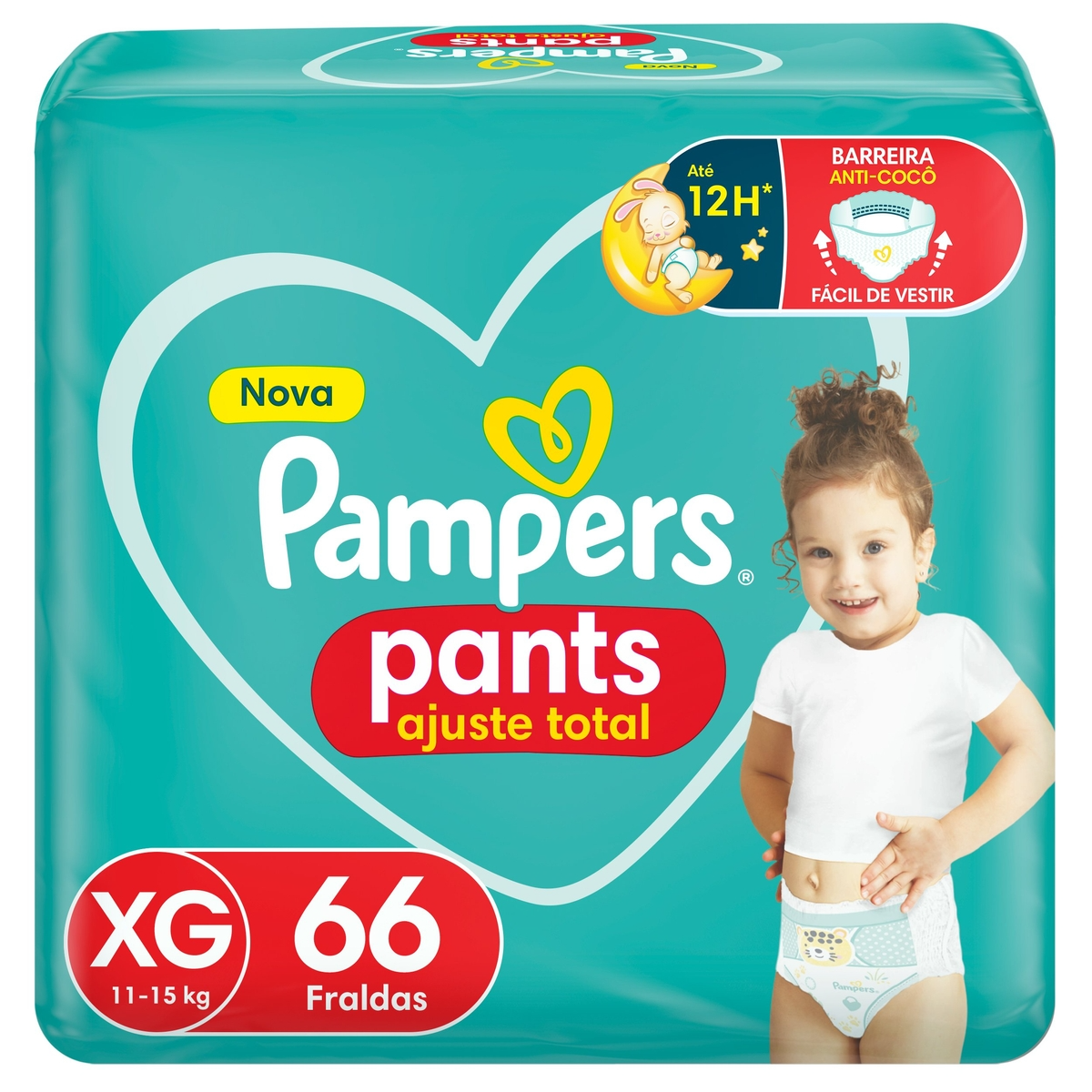 Fralda Descartável Infantil Pants Pampers Ajuste Total XG Pacote 66 Unidades