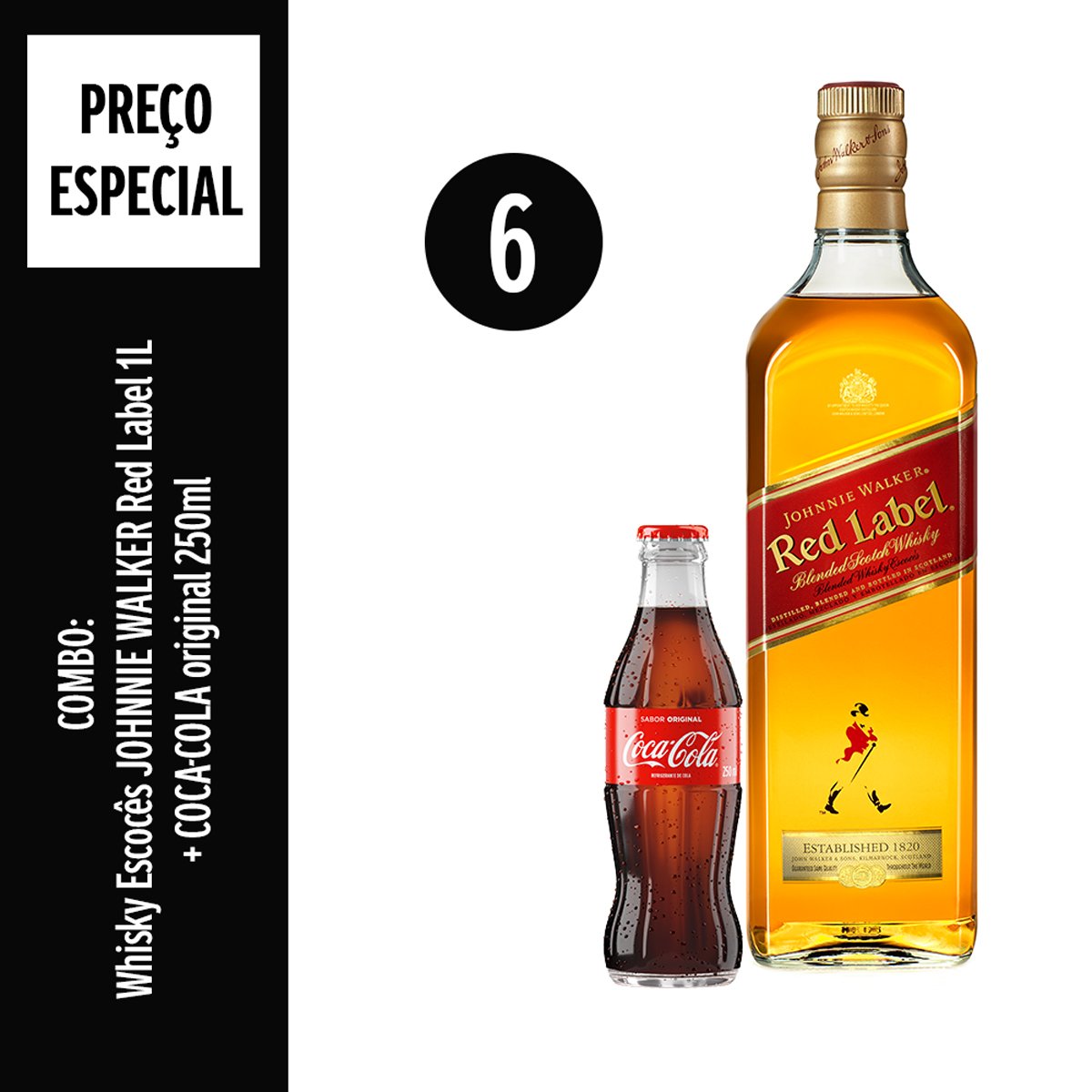 Kit Whisky Escoc s JOHNNIE WALKER Red Label Garrafa 1 Litro Coca Cola