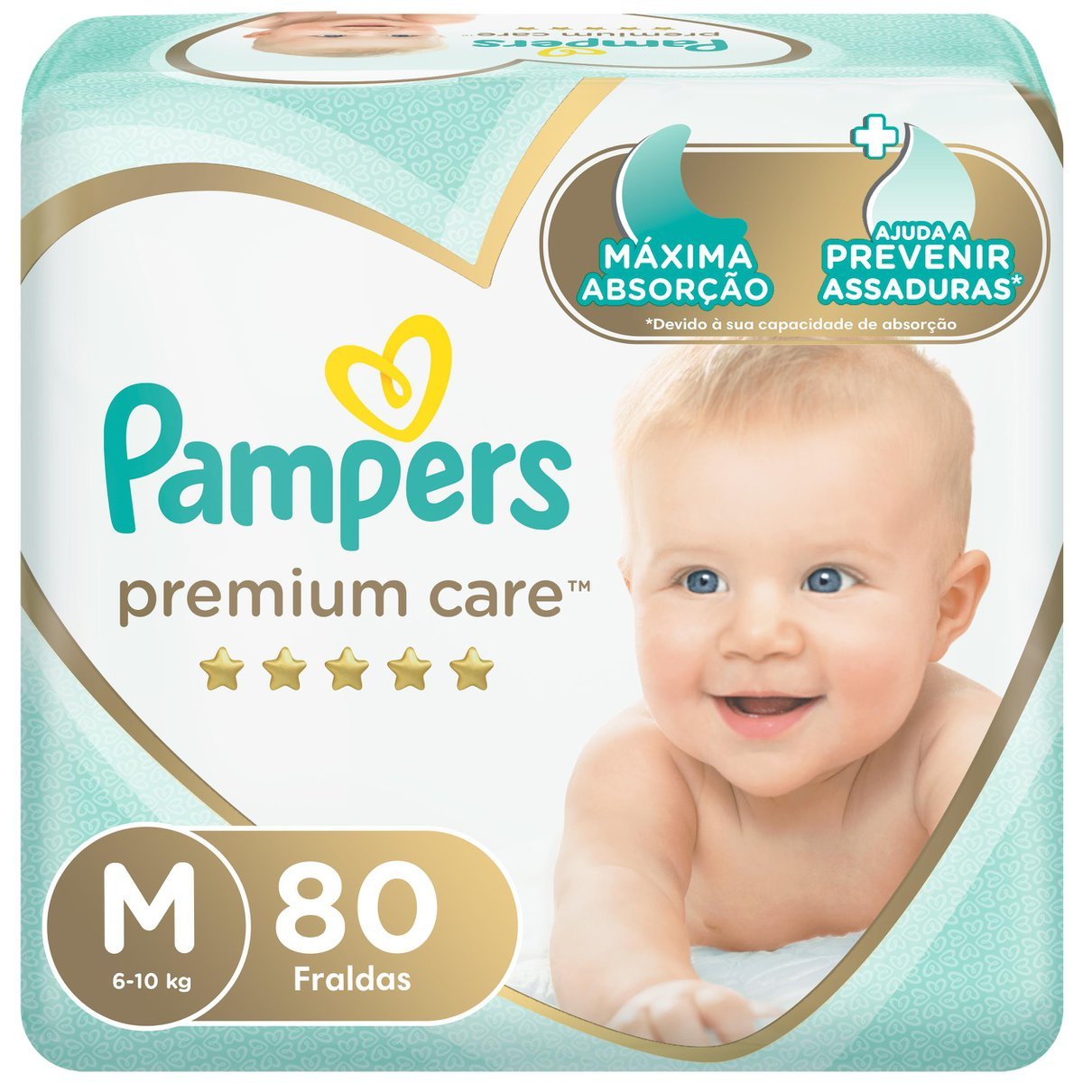 Fralda Descartável Infantil Pampers Premium Care M Pacote 80 Unidades