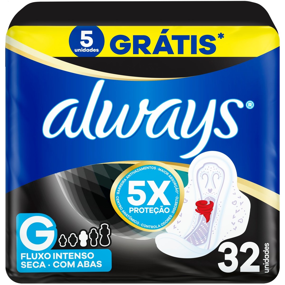 Absorvente com Abas Seca Always Noturno Pacote 32 Unidades Grátis 4 Absorventes