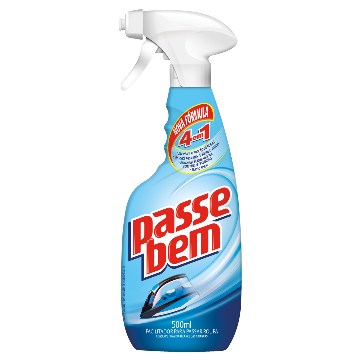 Facilitador de Passar Roupas Líquido Passe Bem Frasco 500ml Borrifador