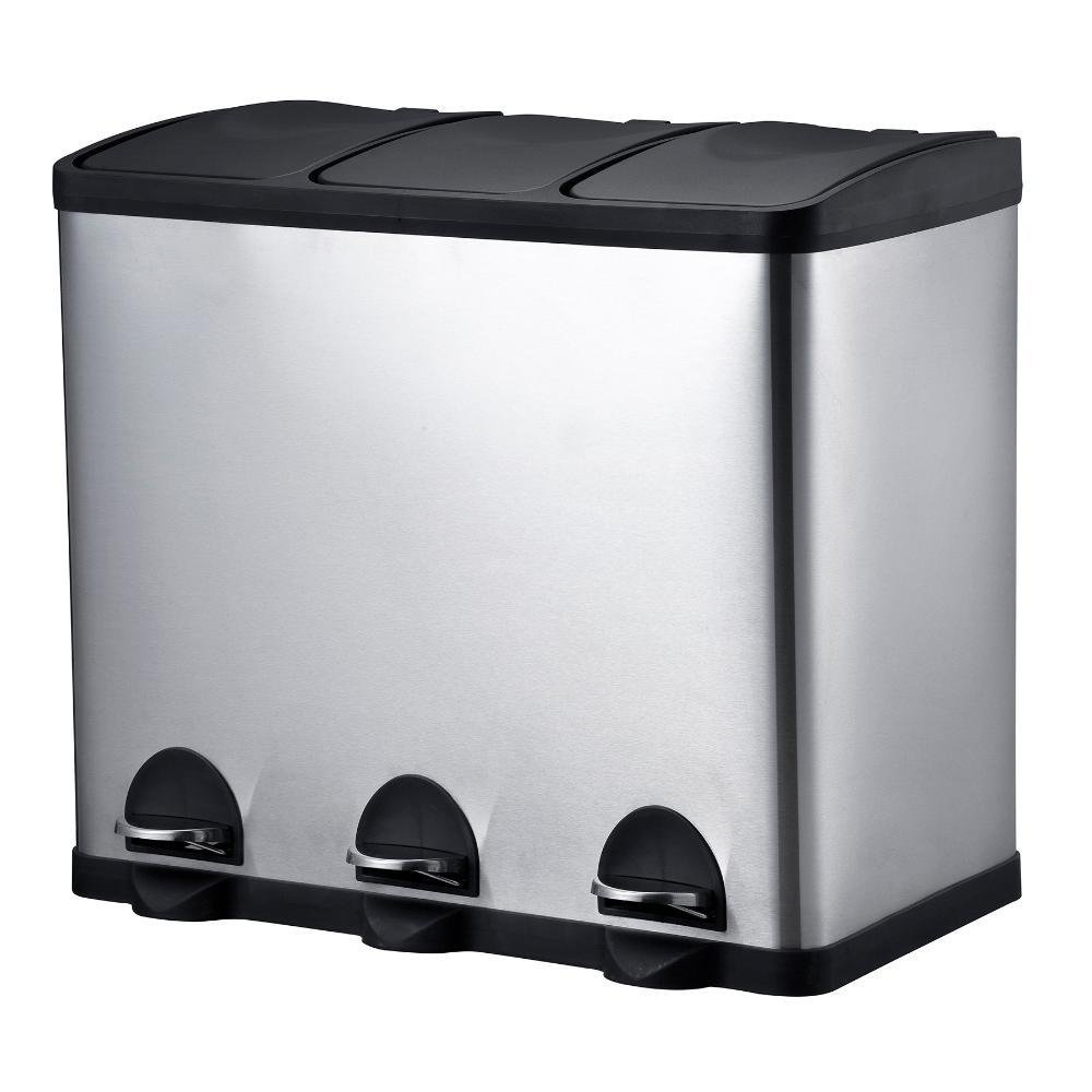 Lixeira Seletiva Tripla Inox Office Healer Senior 3 divisórias de 15L