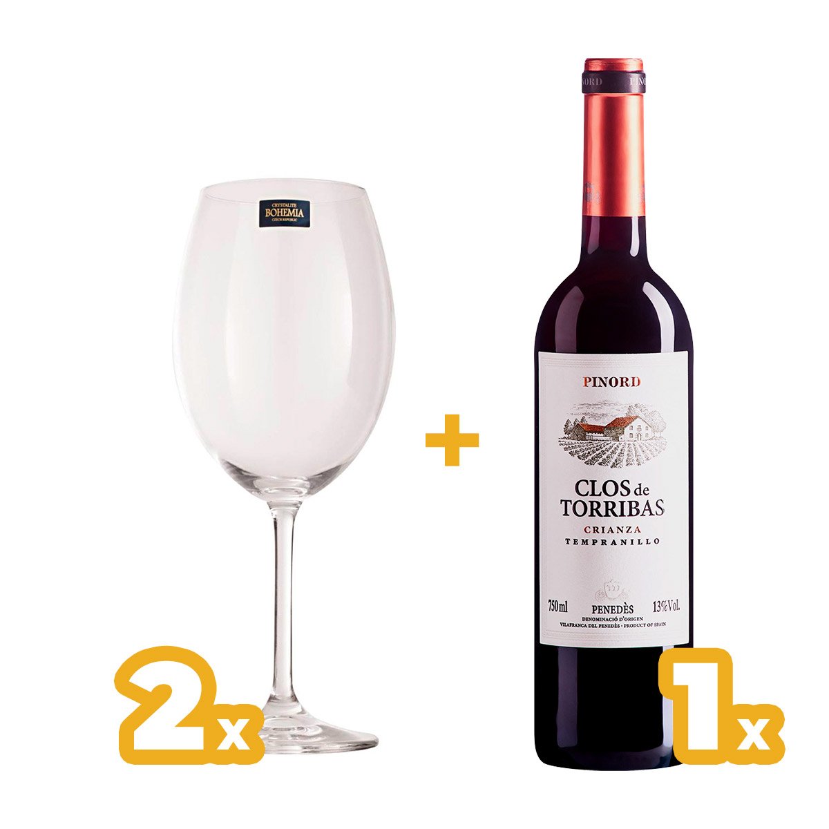 Kit:  2 Taças Gastro Bohemia Vinho 580ML + VH ESP TTO CLOS TORRIBAS     750ML