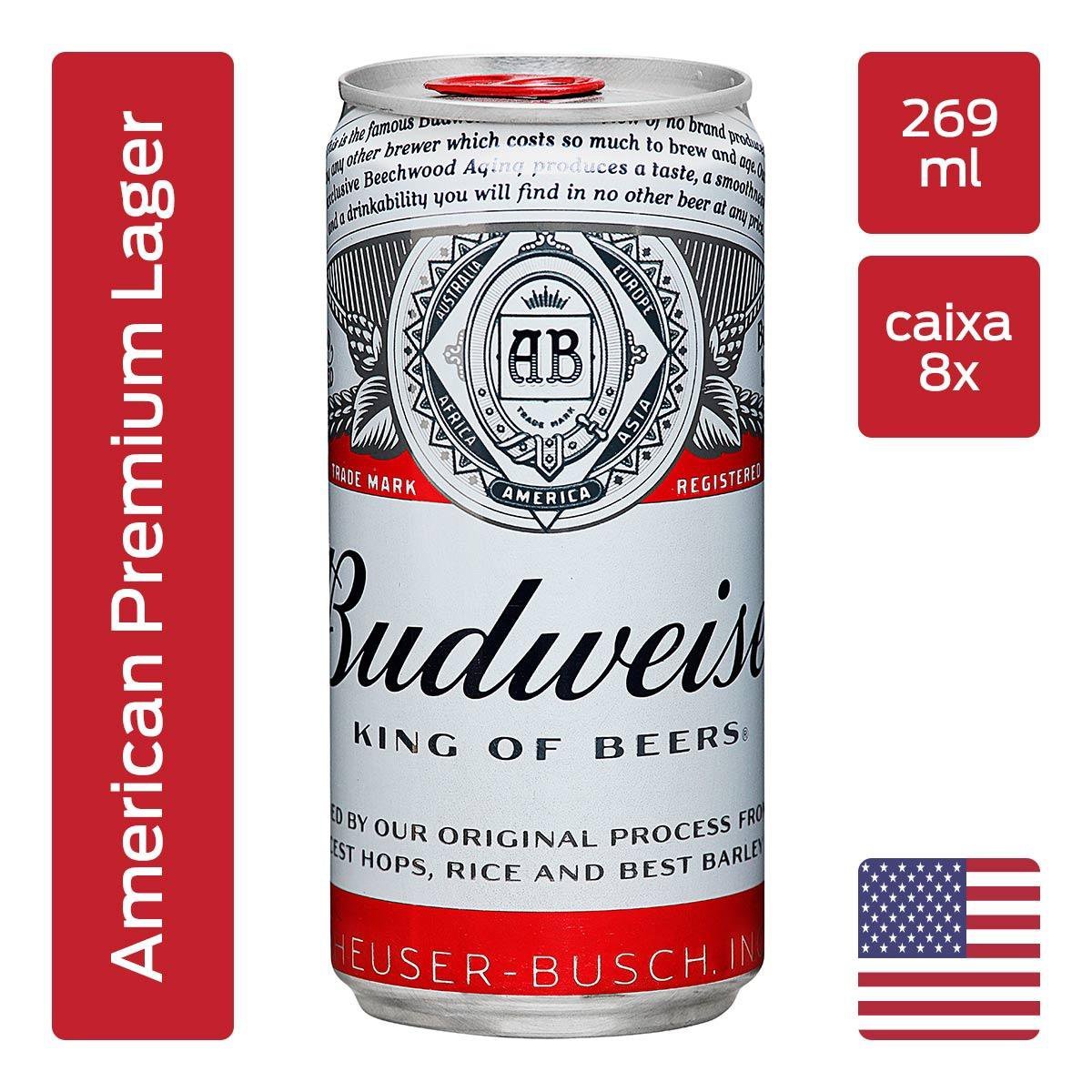Cerveja Budweiser American Lager 269ml Lata Pack C/8 Pão de Açúcar Cerveja Budweiser American Lager 269ml Lata Pack C/8 Pão de Açúcar