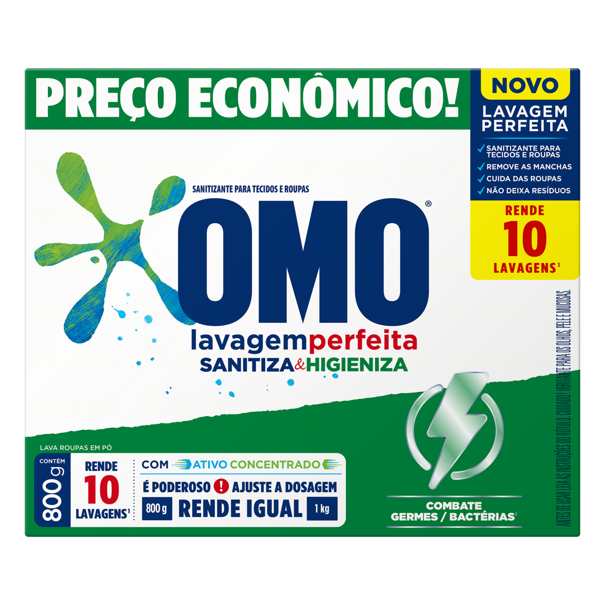 Lava-Roupas Pó Omo Lavagem Perfeita Sanitiza e Higieniza Caixa 800g
