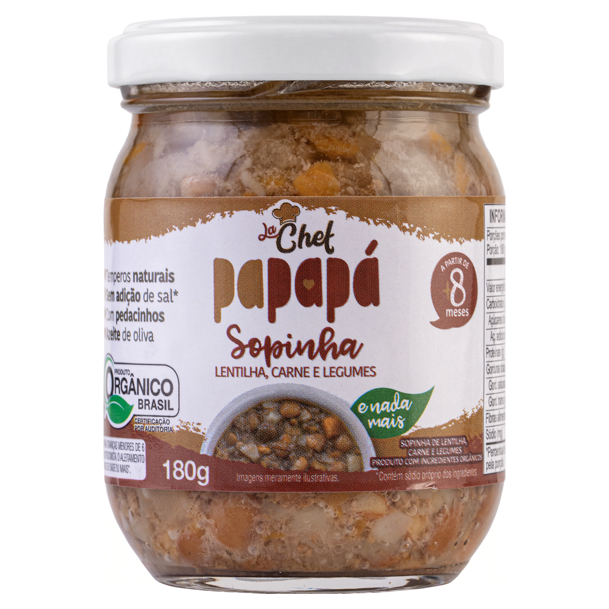 Sopinha Orgânica Lentilha, Carne e Legumes Papapá La Chef Vidro 180g