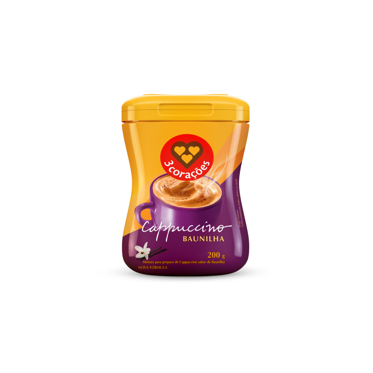 Cappuccino Solúvel Baunilha 3 Corações Pote 200g