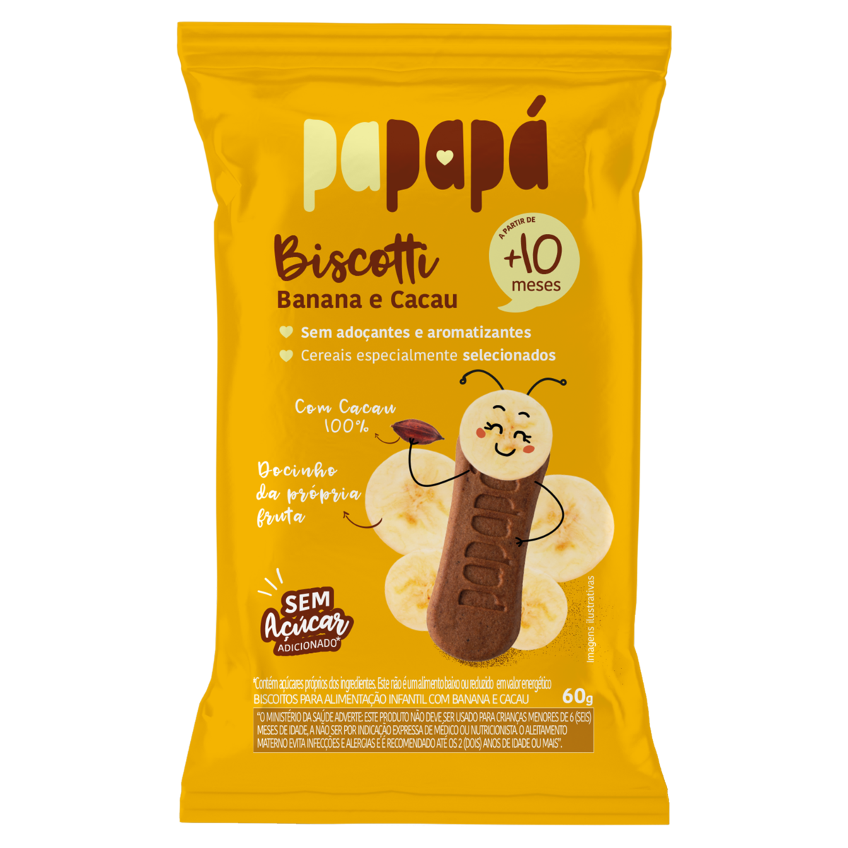 Biscoito Banana e Cacau Papapá Biscotti Pacote 60g