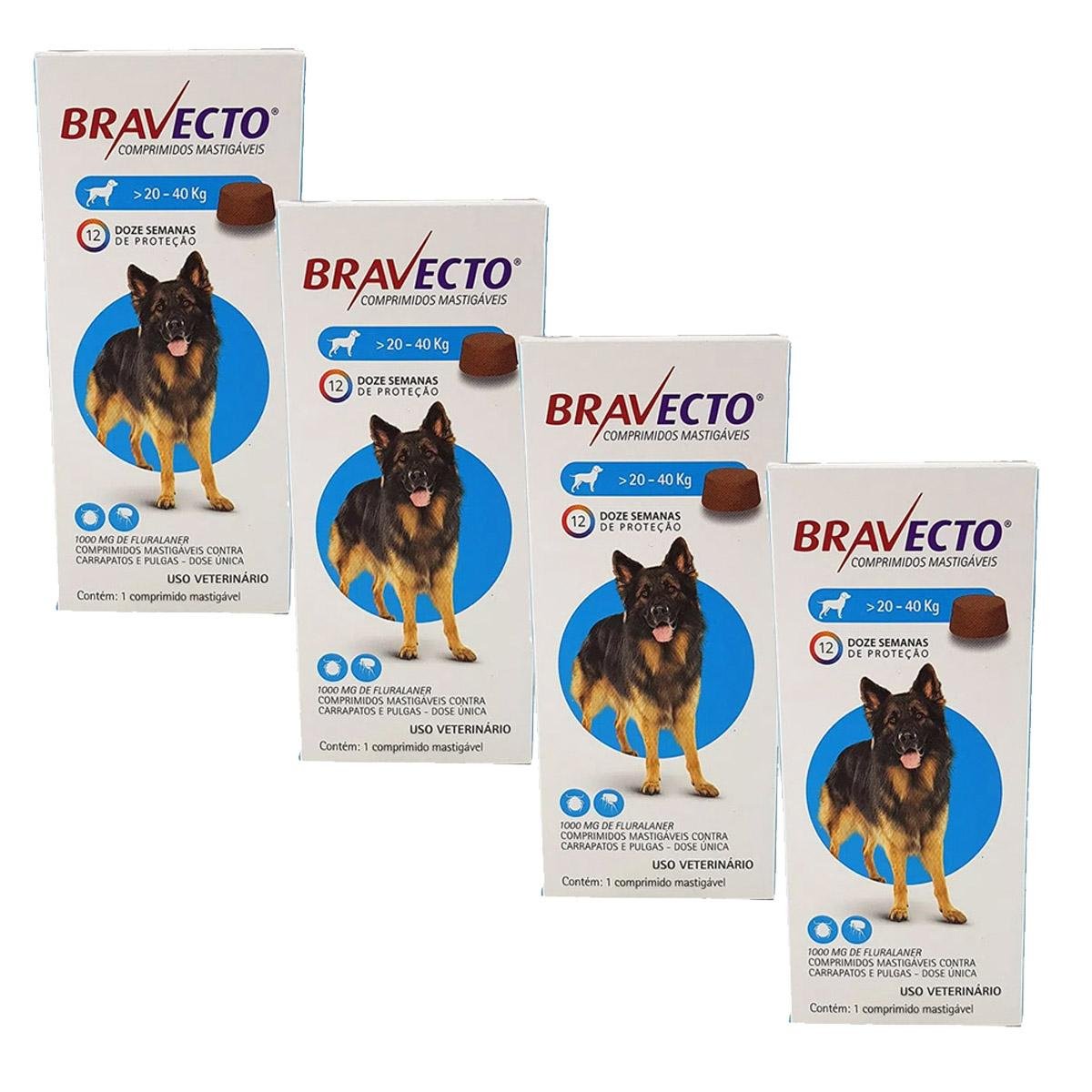 Bravecto Comprimido Cães 20 A 40kg Kit 4 Unid Msd | Pão de Açúcar