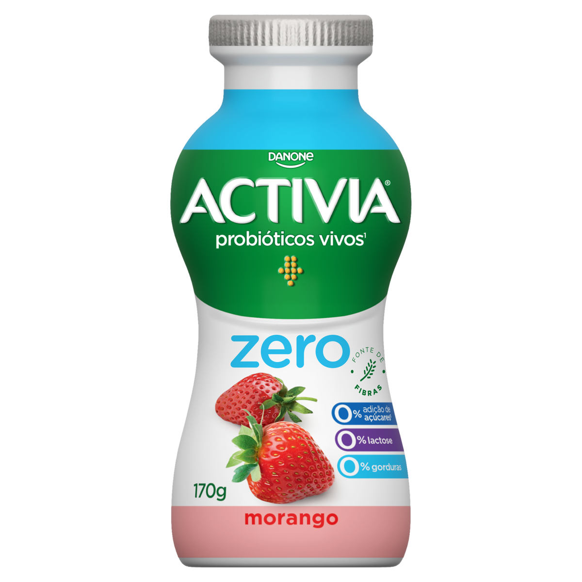 Leite Fermentado Desnatado Morango Light Zero Lactose Activia Zero Frasco 170g