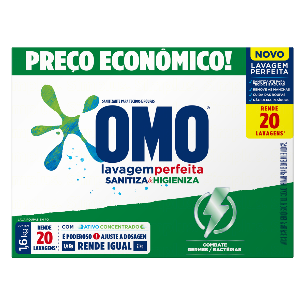 Lava-Roupas Pó Omo Lavagem Perfeita Sanitiza e Higieniza Caixa 1,6kg