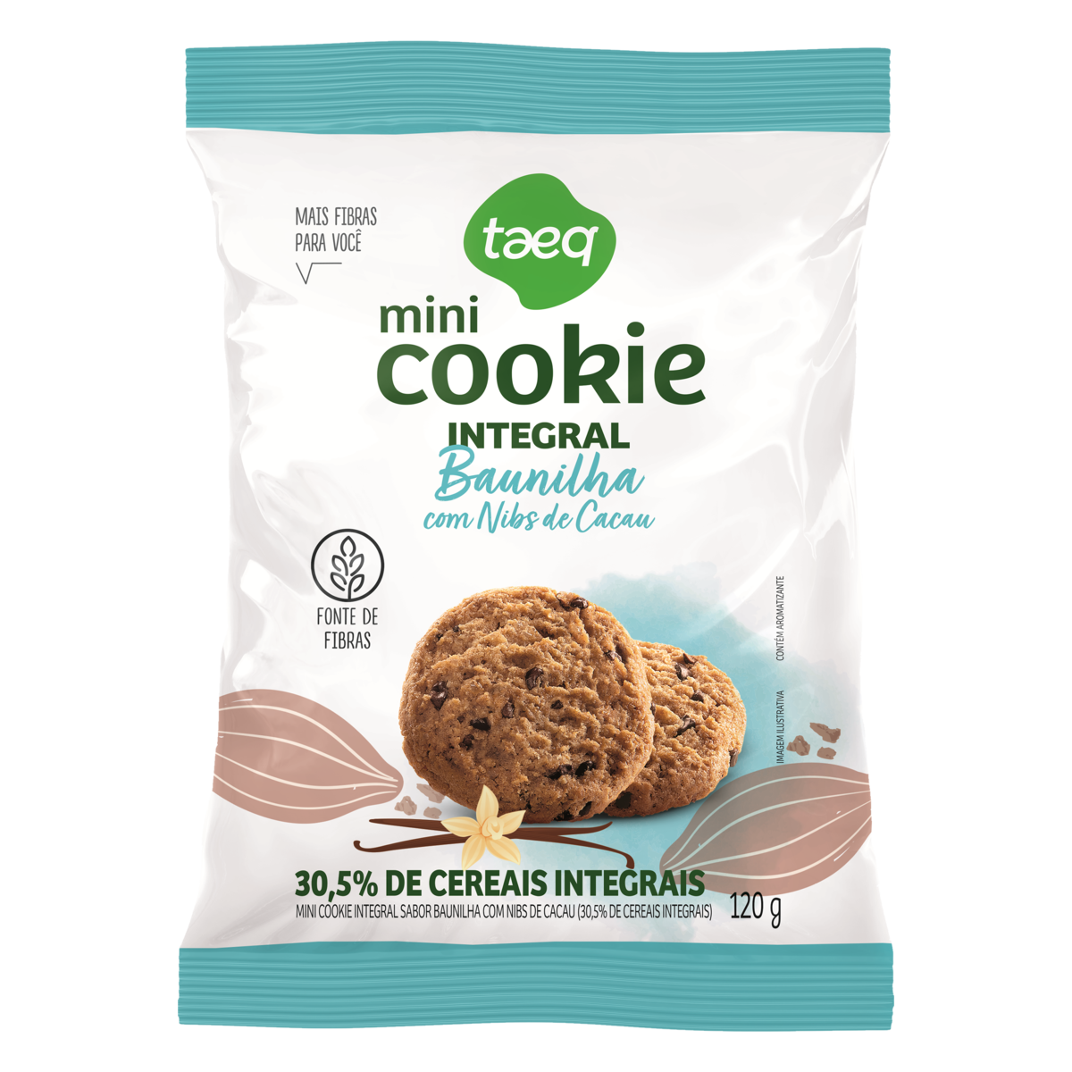 Minibiscoito Cookie Integral Baunilha com Nibs de Cacau Taeq Pacote 120g