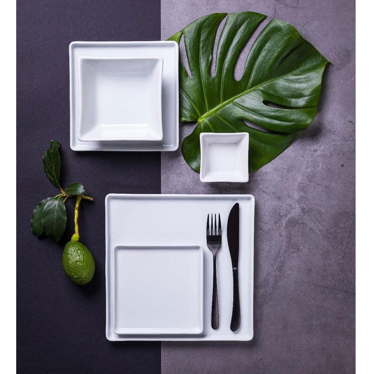 Conjunto 12 Pratos de Porcelana Branco Quadrados Rasos 16x16cm ...